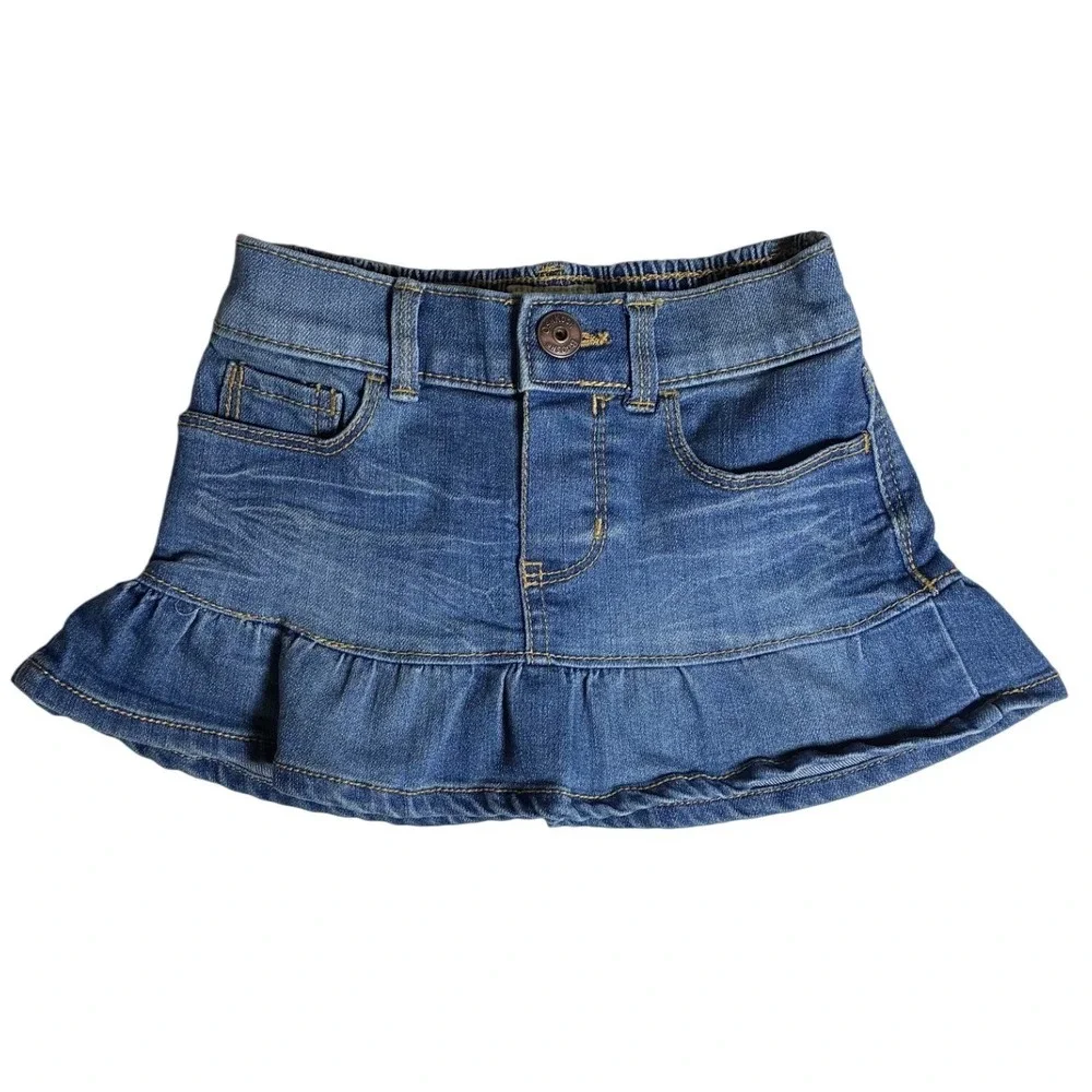 OshKosh B'gosh Toddler Girls Blue Denim Ruffle Hem Tiered Jean Skirt Size 2T
